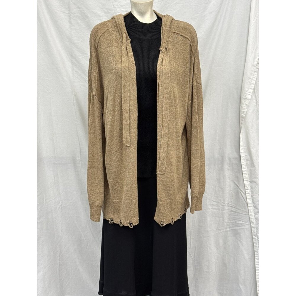 BKE Womens Brown Knit Open Front Hooded Cardigan Sweater M Long Sleeve Casual‎